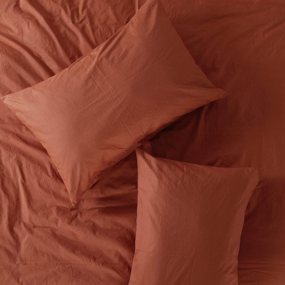 Bed Set 3 piece queen size duvet with pillowcases rust orange color 100% cotton - Picture 5 of 11